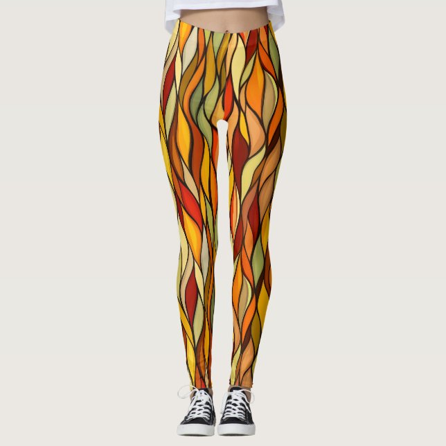 Warm Färg Abstrakt Fall Leggings (Framsida)