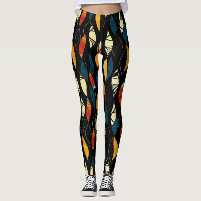 Warm Färg Abstrakt Mönster Leggings (Framsida)