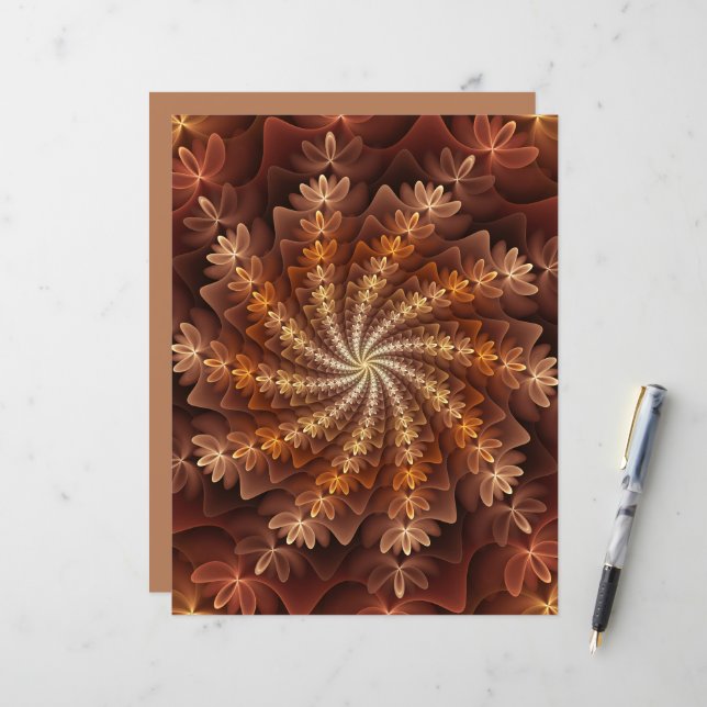 Warm Färg, Trippy Modern Fractal Art Mönster (Fram/Back In Situ)