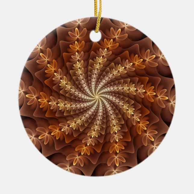 Warm Färg, Trippy Modern Fractal Art Mönster Julgransprydnad Keramik (Framsidan)