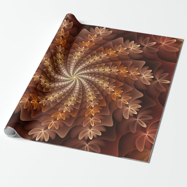 Warm Färg, Trippy Modern Fractal Art Mönster Presentpapper (Utrullad)