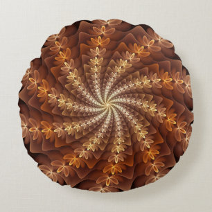 Warm Färg, Trippy Modern Fractal Art Mönster Rund Kudde