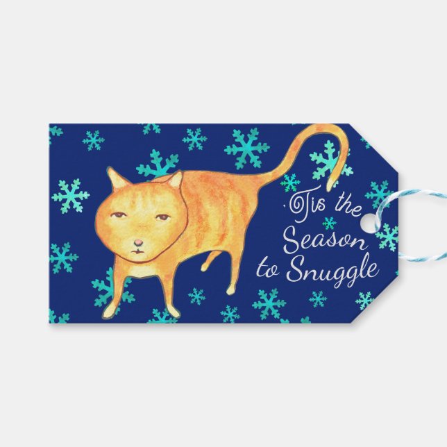 Warm Fuzzies & Winter Flurries Christmas Cat Presentetikett (Framsidan (Horisontell))