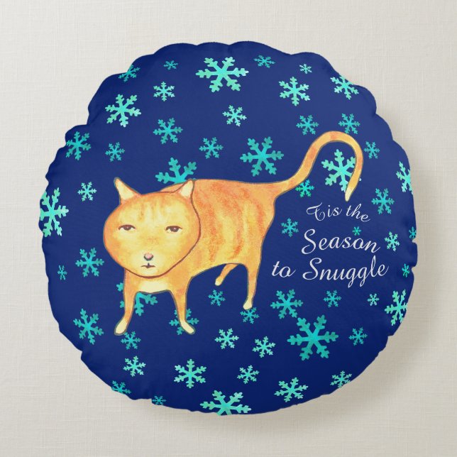 Warm Fuzzies & Winter Flurries Christmas Cat Rund Kudde (Framsidan)