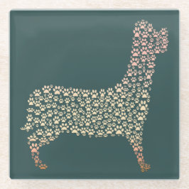 Warm Gold Gradient Paw Print Dog Silhouette Fabric