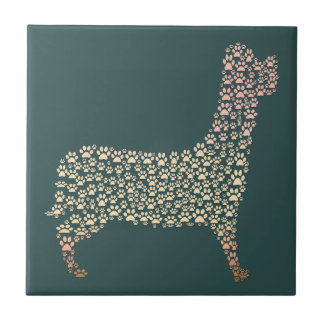 Warm Gold Gradient Paw Print Dog Silhouette Fabric Kakelplatta