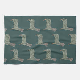 Warm Gold Gradient Paw Print Dog Silhouette Fabric Kökshandduk