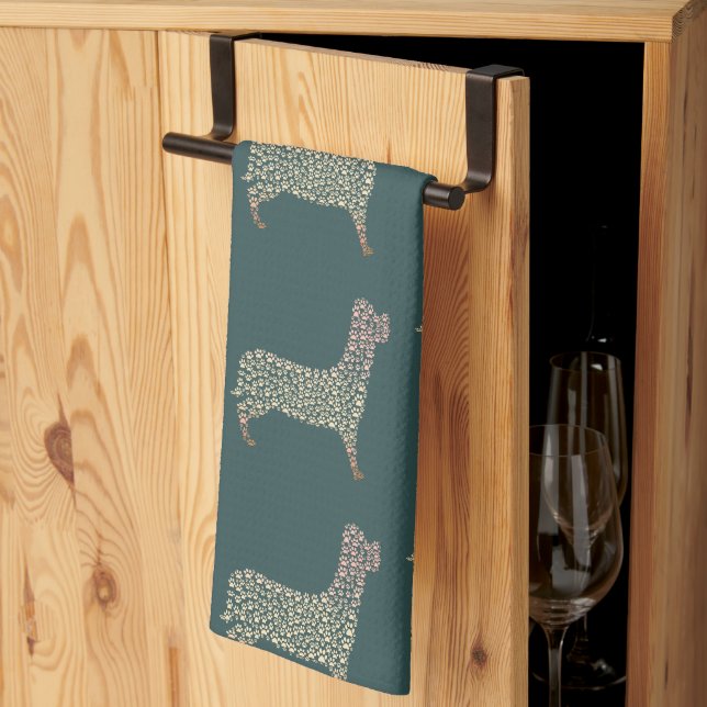 Warm Gold Gradient Paw Print Dog Silhouette Fabric Kökshandduk (Thirds Fold)