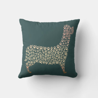 Warm Gold Gradient Paw Print Dog Silhouette Fabric Kudde