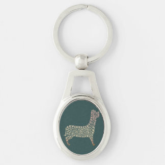 Warm Gold Gradient Paw Print Dog Silhouette Fabric Ovalt Silverfärgad Nyckelring