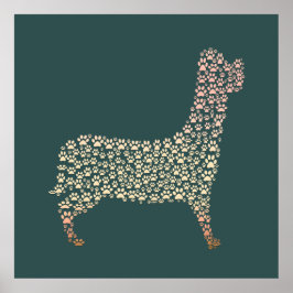 Warm Gold Gradient Paw Print Dog Silhouette Fabric Poster