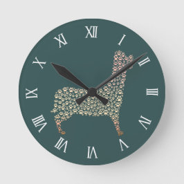 Warm Gold Gradient Paw Print Dog Silhouette Fabric Rund Klocka