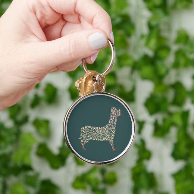 Warm Gold Gradient Paw Print Dog Silhouette Fabric Rund Silverfärgad Nyckelring (Hand)