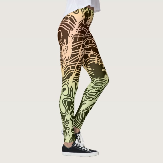Warm Gradient Topographic Contour Map Leggings (Höger)