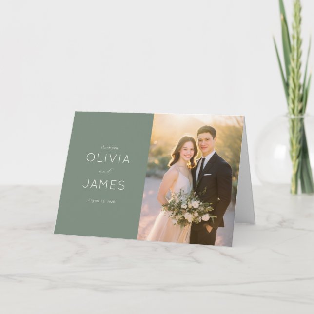 Warm Green Elegant Photo Collage Tack Kort (Framsida)