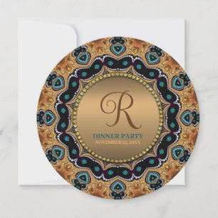 Warm Guld och Teal Moroccan Gnistra Dinner Party Inbjudningar