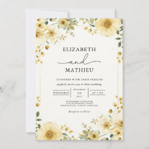 Warm Gult Botanisk Blommigt Garden Wedding Inbjudningar