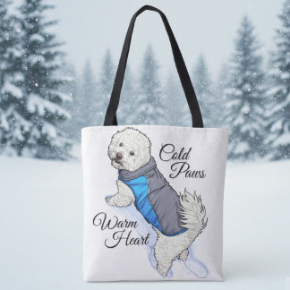 Warm Heart Snow Bichon Tote Tygkasse