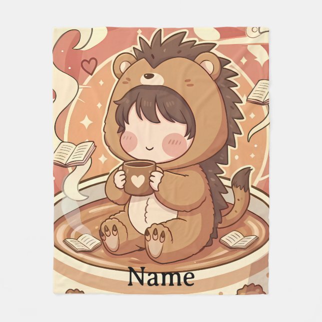 Warm Hedgehog Brew Cozy Fleece Blanket (Framsidan)