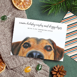 Warm Helgdag Önskemål & Doggy Kisses Pet Photo Julkort