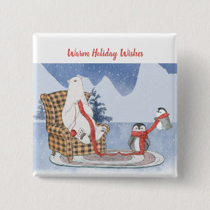 Warm Helgdag Polar Bear Penguins Sticka Knapp