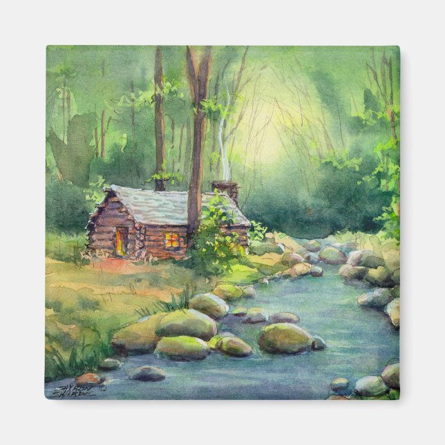 WARM LOG CABIN by SHARON SHARPE Magnet (Framsidan)