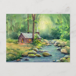 WARM LOG CABIN by SHARON SHARPE Vykort
