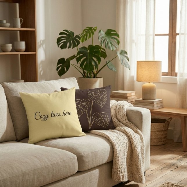 Warm Minimalist Botanical Throw Pillow - 90s Retro Kudde (Skapare uppladdad)