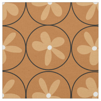 Warm Mustard Floral Tile - Combed Cotton Fabric Tyg