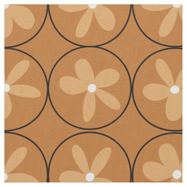 Warm Mustard Floral Tile - Combed Cotton Fabric Tyg (Närbild)
