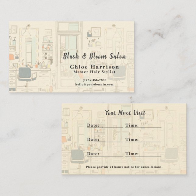 Warm Neutral Hair Salon Appointment Card &  Visitkort (Fram/baksida)