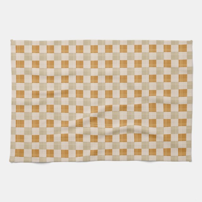 Warm Neutral Plaid Tea Towel Cozy Beige Check Kit Kökshandduk (Horisontell)
