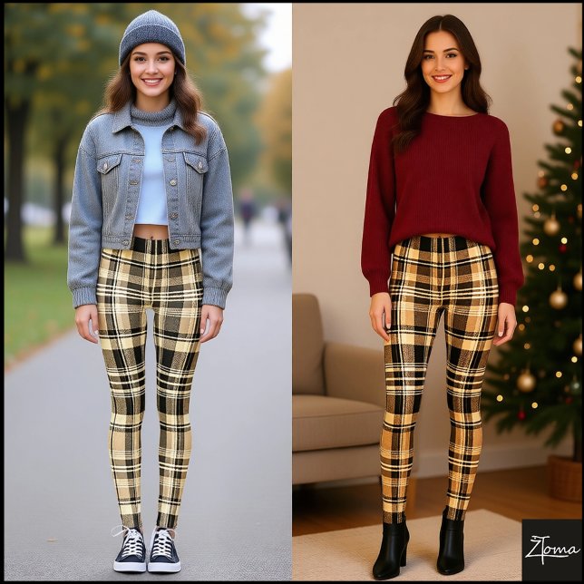 Warm Neutral Tan Brown Classic Plaid Leggings (Skapare uppladdad)