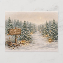 Warm Neutral Watercolor Christmas Tree Farm Winter Helg Vykort
