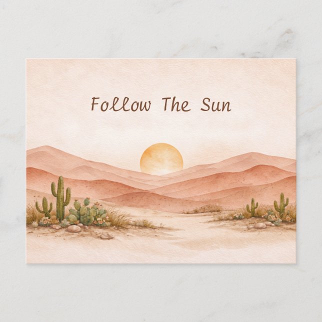Warm Neutral Watercolor Desert Sunset Landscape Vykort (Framsida)