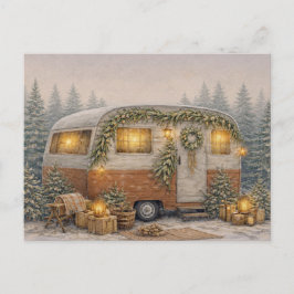 Warm Neutral Watercolor Rustic Christmas Camper Helg Vykort