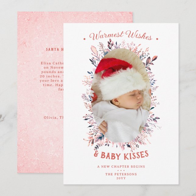 Warm Önskemål Baby Kisses Helgdagar Rosa Announcem Julkort (Fram/baksida)