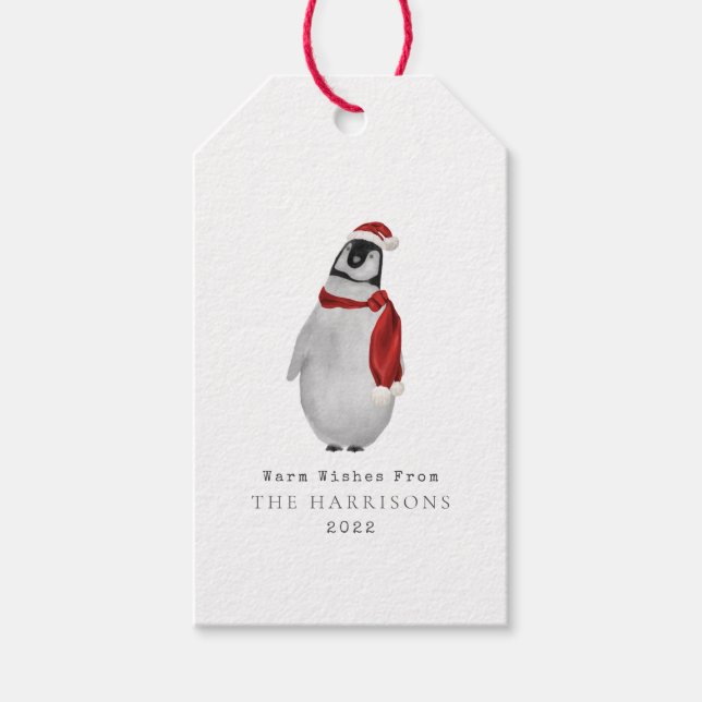 Warm Önskemål Baby Penguin Santa Presentetikett (Framsidan)