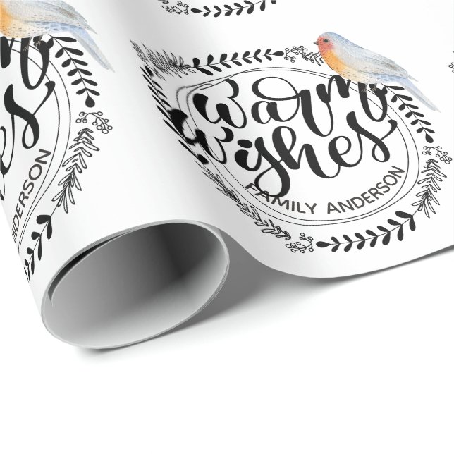 WARM ÖNSKEMÅL Festive Winter Robin Personlig Presentpapper (Rullad Hörn)