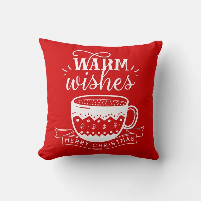 Warm Önskemål Hett Coffee Cocoa Red White Kopp Kudde (Framsida)
