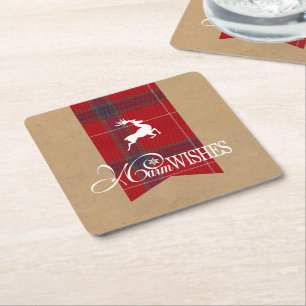 Warm Önskemål Kraft & Tartan Red ID589 Underlägg Papper Kvadrat