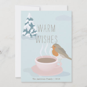 "Warm Önskemål" Robin & Coffee Kopp-julkort Julkort