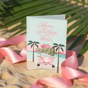 Warm Önskemål Tropical Handflatan Träd & Rosa Retr Helgkort