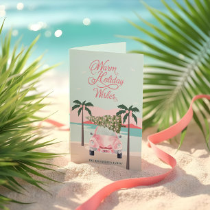 Warm Önskemål Tropical Handflatan Träd & Rosa Retr Helgkort