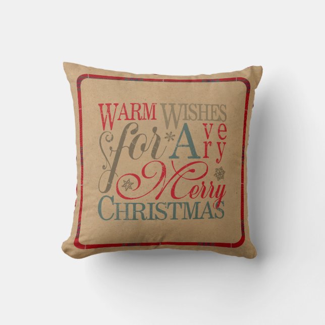 Warm Önskemål Typography Kraft & Tartan Red ID589 Kudde (Framsida)