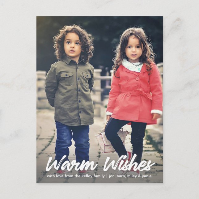 Warm Önskemål White Script Lodrät Helgdag Photo to Vykort (Framsida)