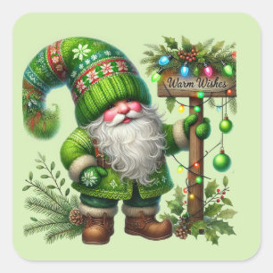 Warm Önskemål Winter gnome Fyrkantigt Klistermärke