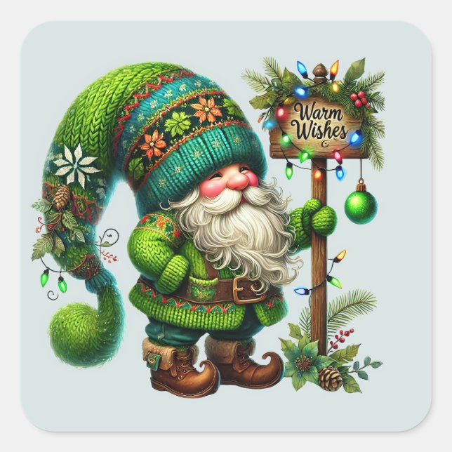Warm Önskemål Winter gnome Fyrkantigt Klistermärke (Framsida)