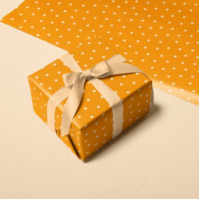 Warm Orange Ditsy Flower Polka Dots Pattern Presentpapper (Warm Orange Ditsy Flower Polka Dots Pattern Wrapping Paper)