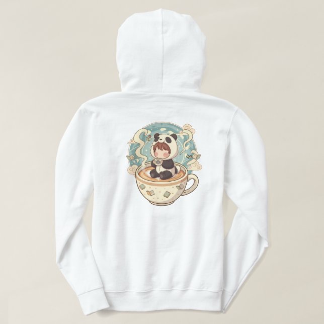 Warm Panda Coffee Cup Graphic Hoodie (Design baksida)